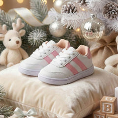 Zapatos Bebé Barefoot Lara – Blanco y Rosado (Cordones)