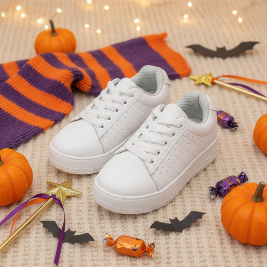 Tenis Colegiales Unisex Smart Classic Blanco en ambiente de Halloween
