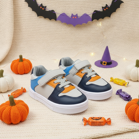 Casuales Niños Bruno Gris y Naranja en ambiente de Halloween