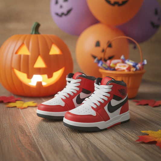 Tenis para Niños Red Racers en ambiente de Halloween