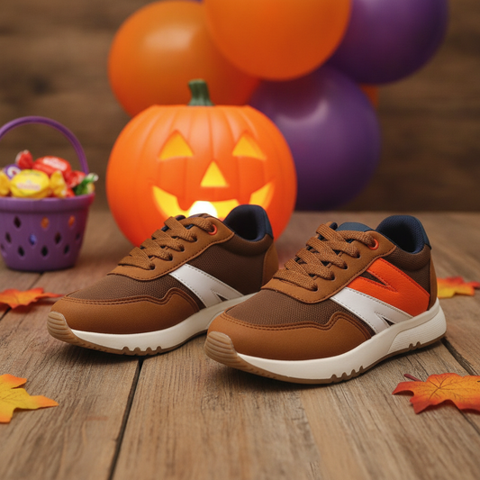 Tenis Drago Miel y Naranja en ambiente de Halloween