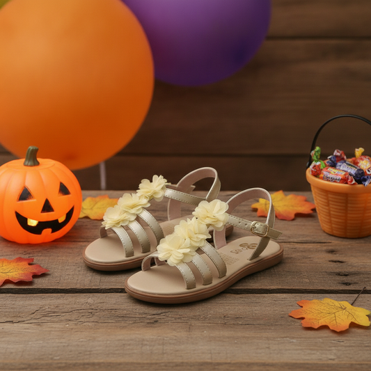 Sandalias para Niñas Flor de Seda en ambiente de Halloween
