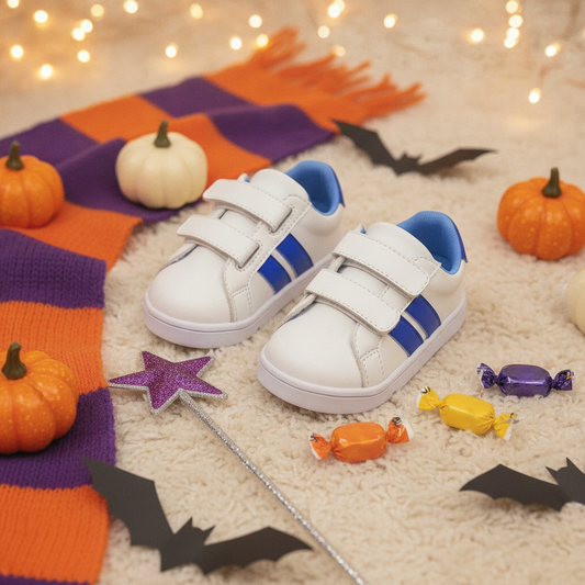 Zapatos Bebés Sergio Blanco y Azul (Velcro) en ambiente de Halloween
