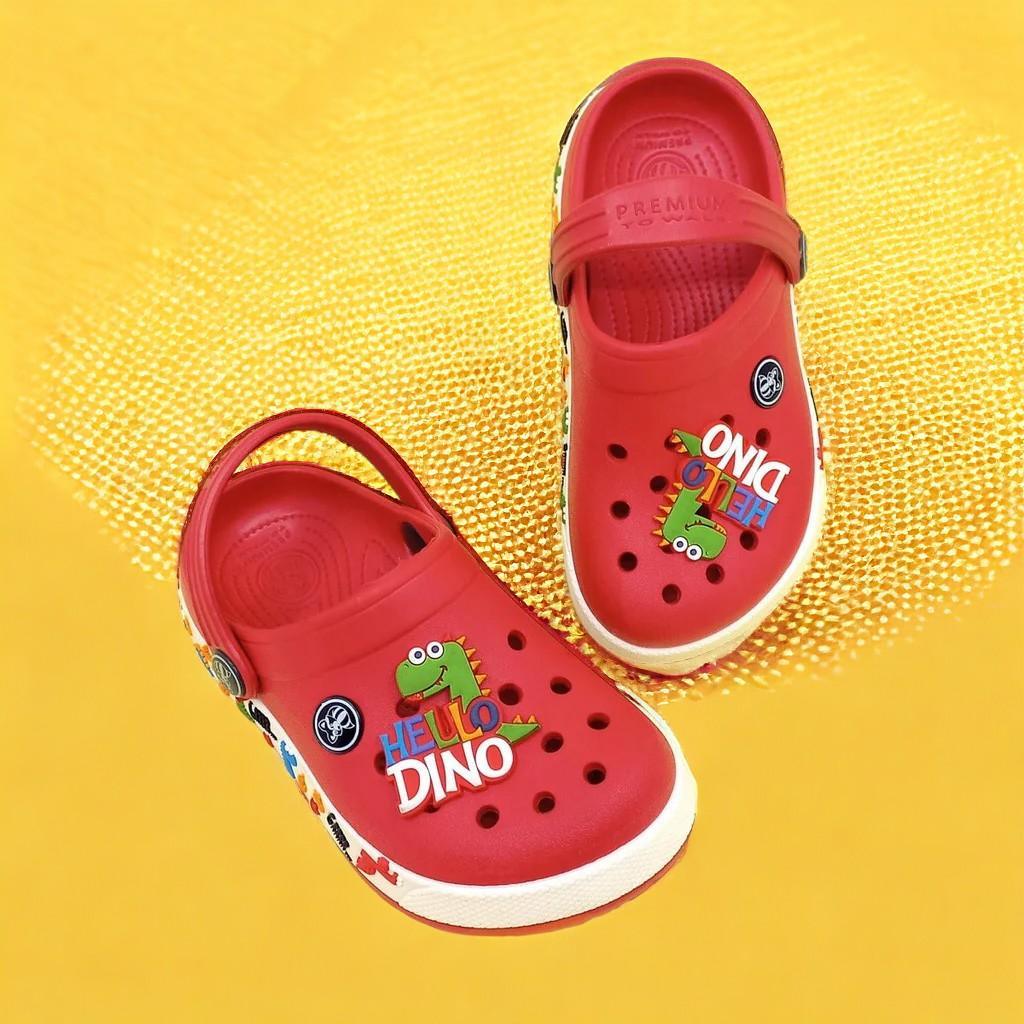 Zuecos Goma 3D Dinosaurio Rojo para Niños - Pies Divertidos, Aventuras Salvajes - PAPOS