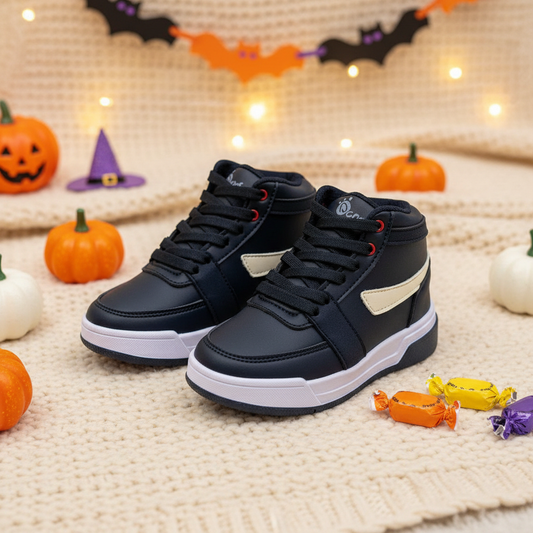 Tenis para Niños Midnight Racer Negro en ambiente de Halloween