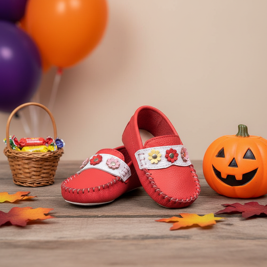 Mocasines Bebés Sueños Salmon en ambiente de Halloween
