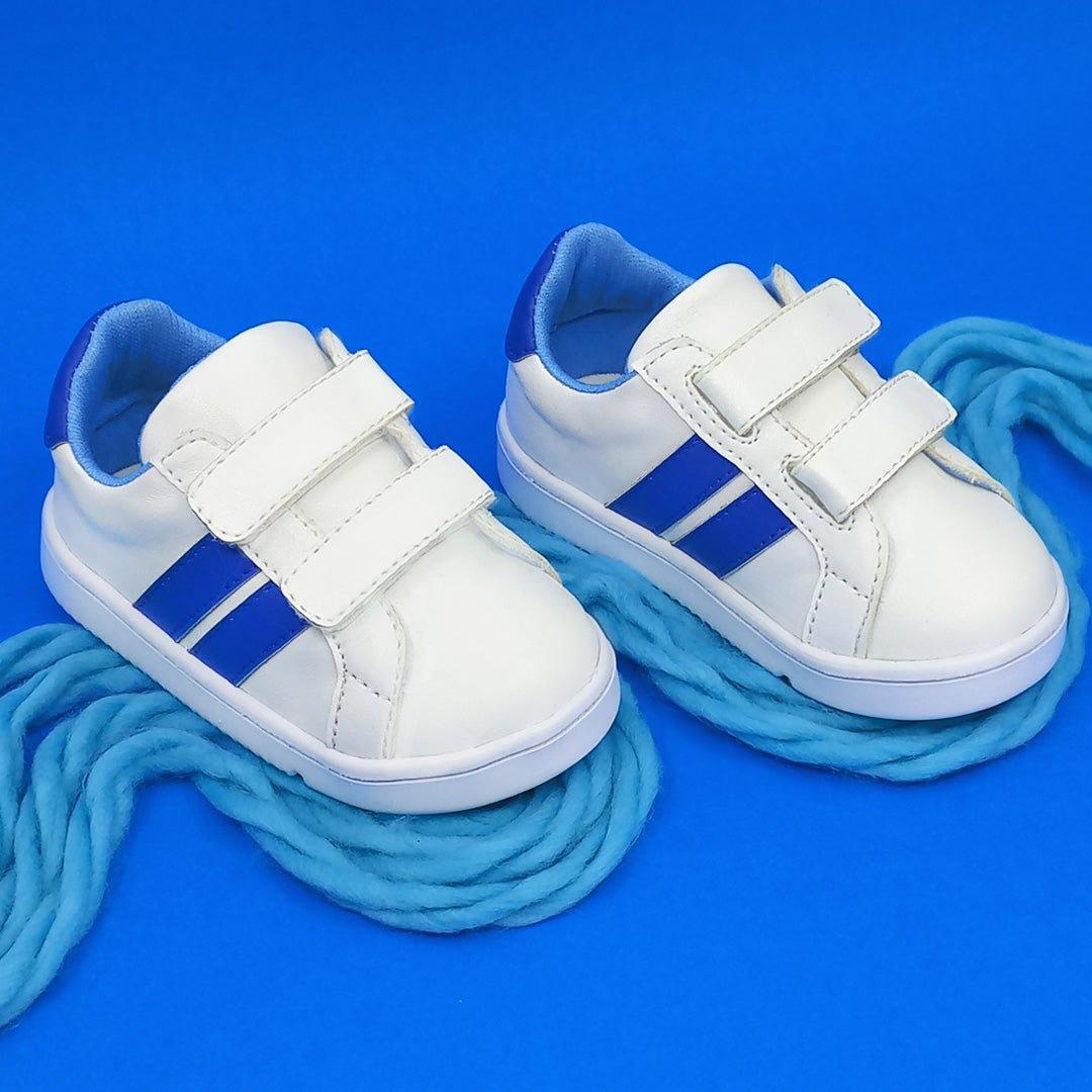 Zapatos Bebés Velcro Sergio Blanco y Azul - PAPOS