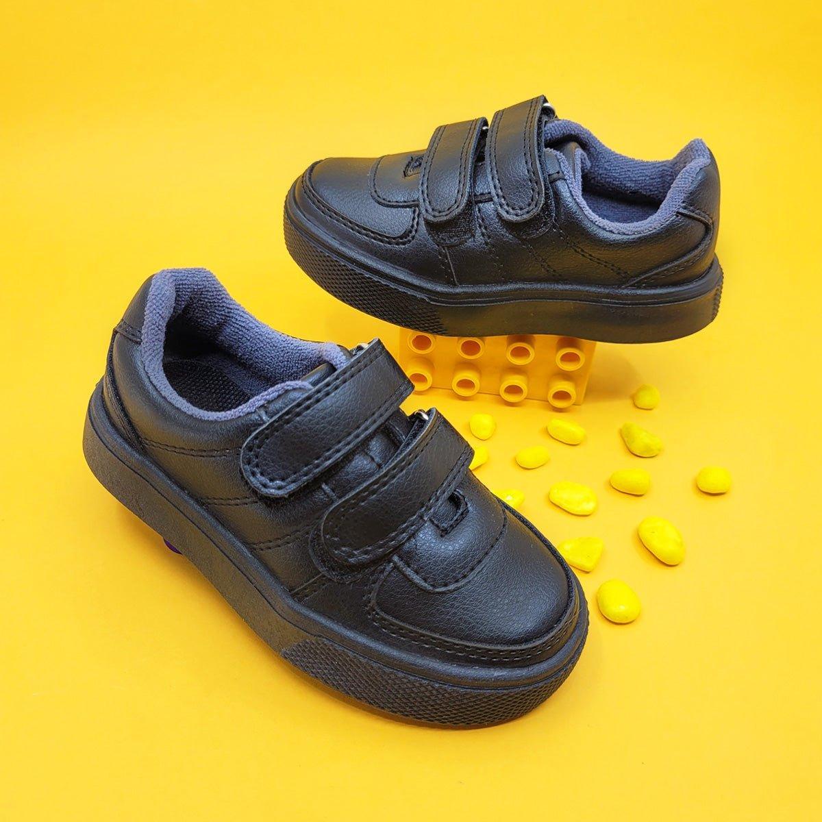 Zapatos Escolares Matias Negro Velcro - 100% Cuero - PAPOS