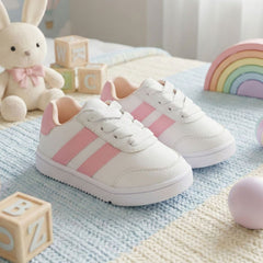 Zapatos Bebé Barefoot Lara – Blanco y Rosado (Cordones)