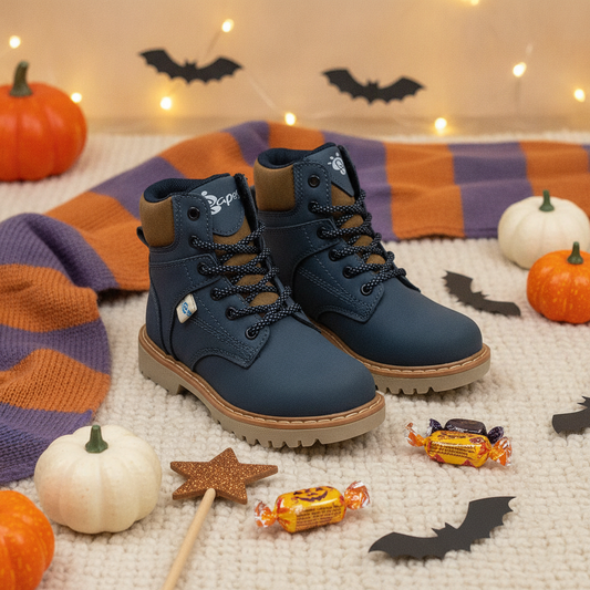 Botas Niños Morgan Azul en ambiente de Halloween