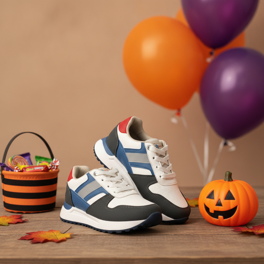 Tenis para Niños Runner Kids Azul en ambiente de Halloween