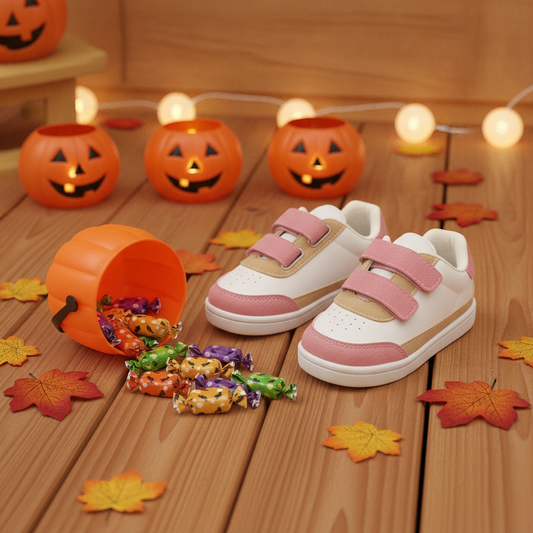Zapatos Bebé Pasitos de Colores Pink en ambiente de Halloween