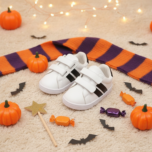 Zapatos Bebé Sergio Blanco y Negro en ambiente de Halloween