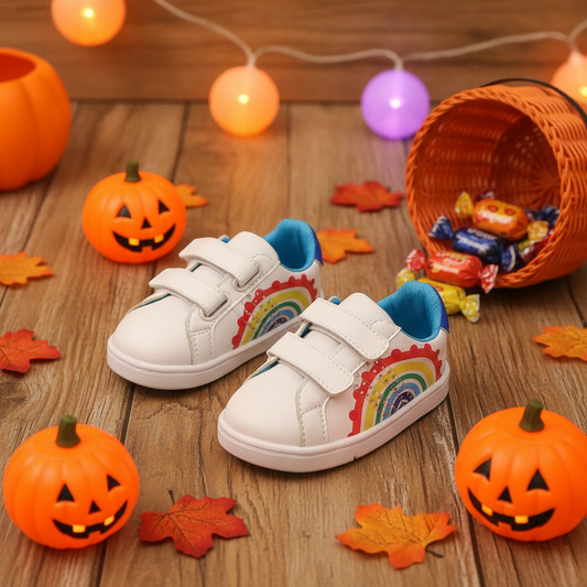 Zapatos Bebé Arco Iris en ambiente de Halloween