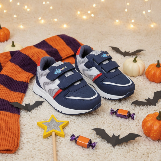 Tenis Niños Furious Azul en ambiente de Halloween