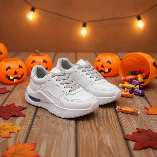 Tenis Colegial Unisex HighSchool Blancos en ambiente de Halloween