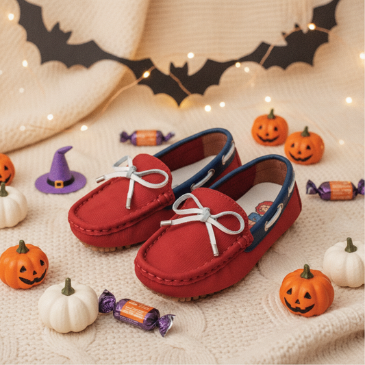 Mocasines Niños Angelo rojos en ambiente de Halloween