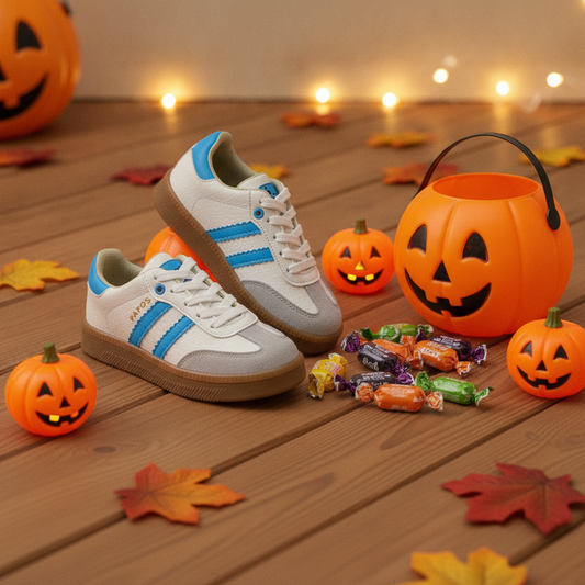 Tenis Casuales para Niños RetroStyle Azul en ambiente de Halloween