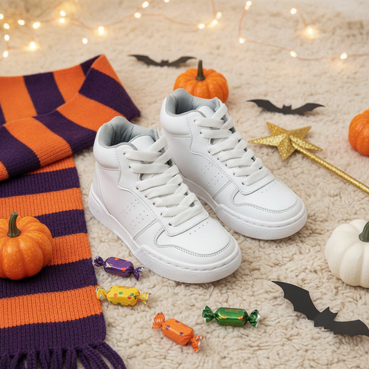 Zapatilla Colegial Unisex HighSchool Blancos en ambiente de Halloween