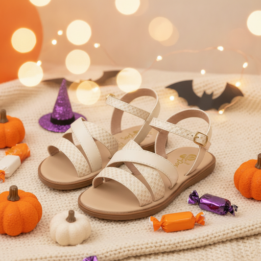 Sandalias para Niñas Trenza Beige en ambiente de Halloween