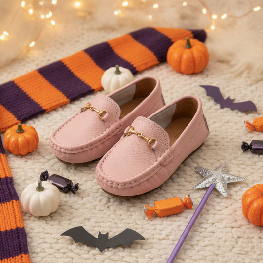 Mocasines para Niñas Golosina Rosa en ambiente de Halloween