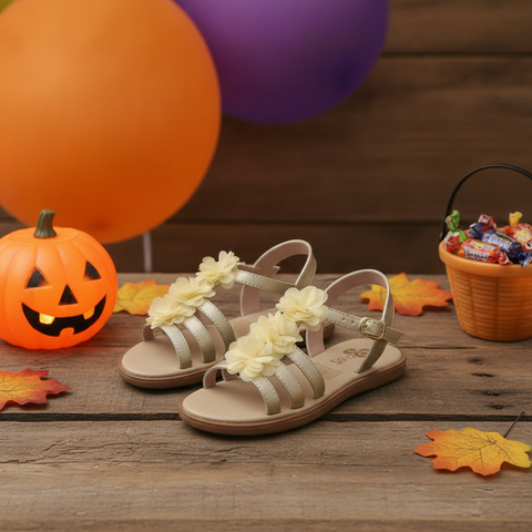 Sandalias para Niñas Flor de Seda en ambiente de Halloween