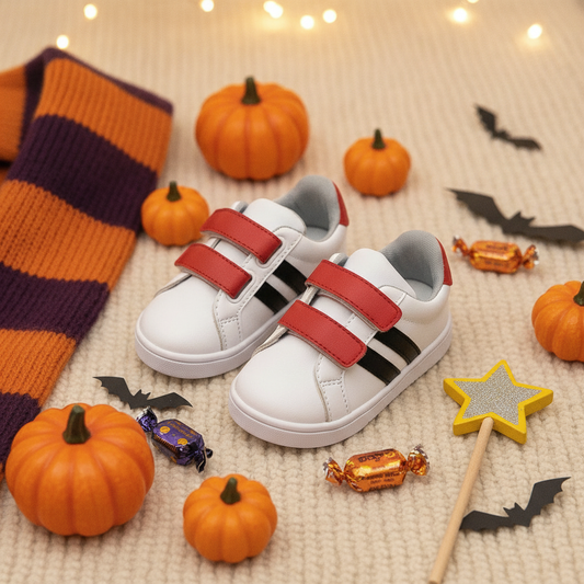 Tenis Bebés Velcro Rojo Retro en ambiente de Halloween