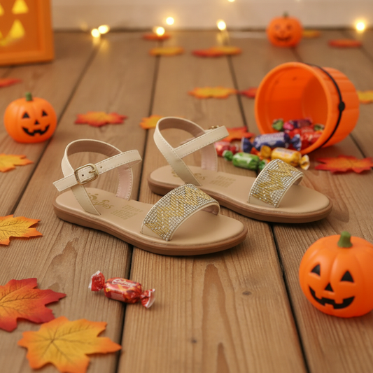 Sandalias para Niñas Oros Brillantes en ambiente de Halloween