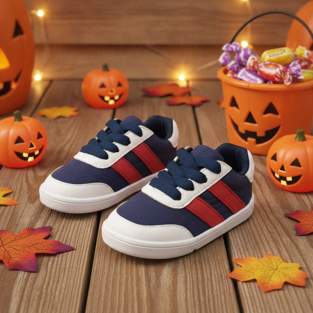 Zapatos Oliver Azul y Blanco en ambiente de Halloween
