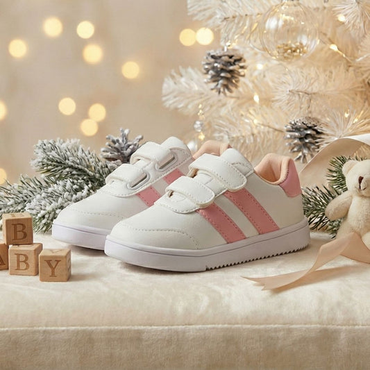 Zapatos Bebé Barefoot Lara – Blanco y Rosado (Velcro)