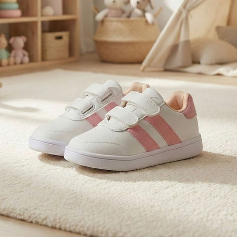 Zapatos Bebé Barefoot Lara – Blanco y Rosado (Velcro)