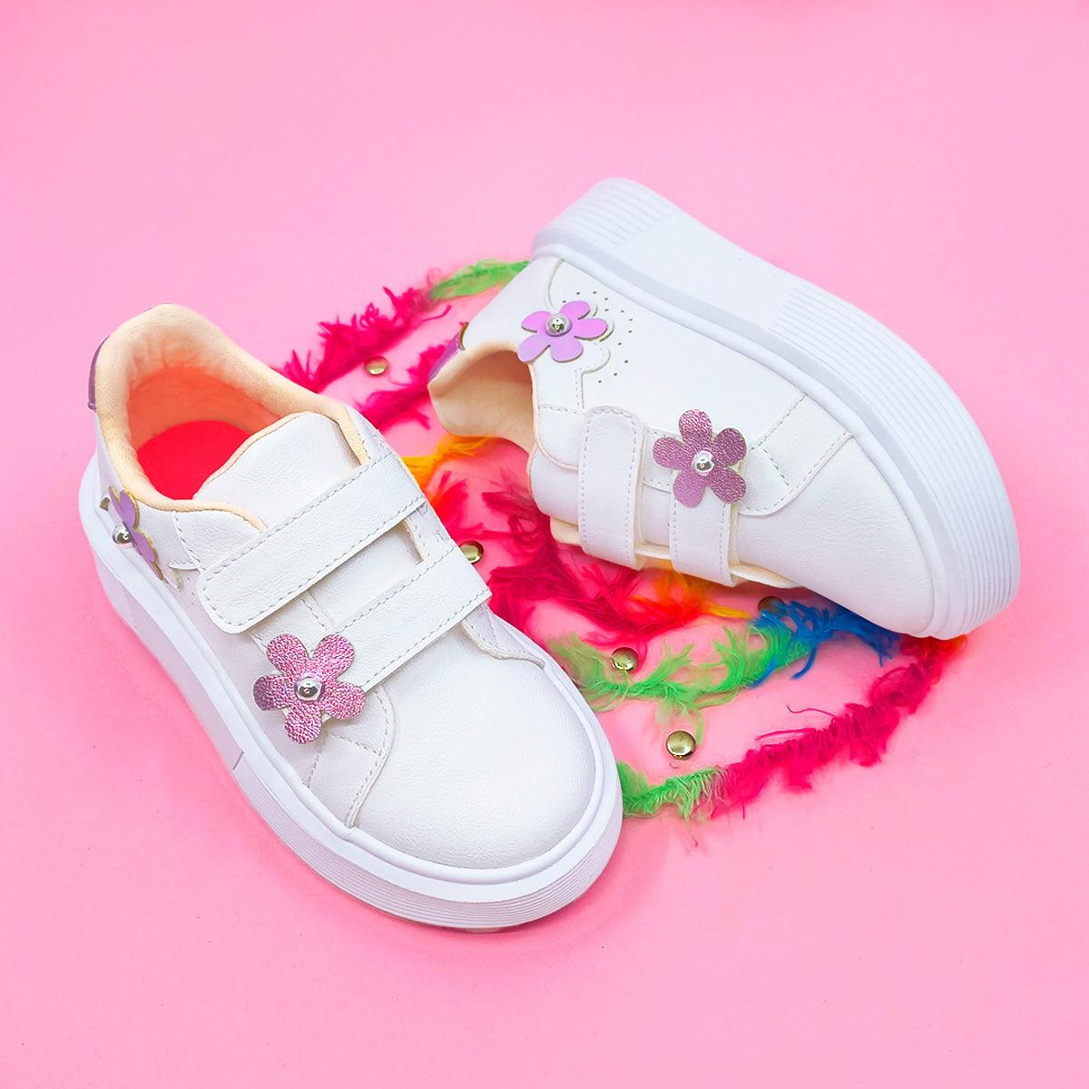 Zapatos Casuales para Niñas Shine Blanco y Lila - PAPOS