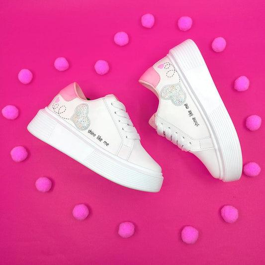 Zapatos Casuales para Niñas Shine Blanco y Rosado - PAPOS