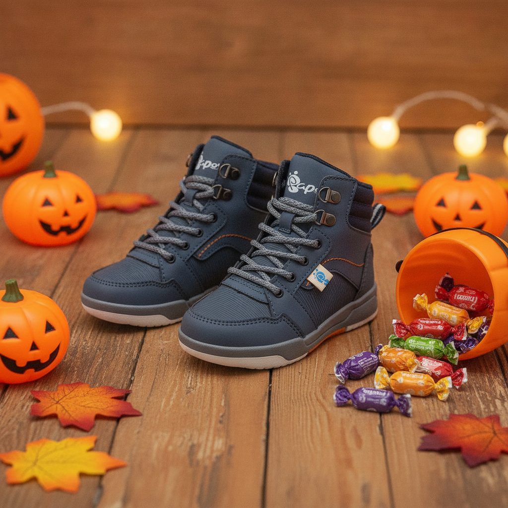 Botas Niños Valiant Azul en ambiente de Halloween
