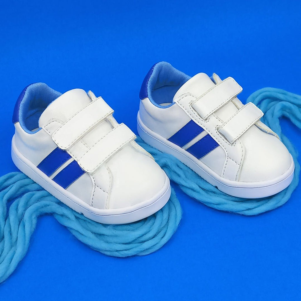 Zapatos Bebés Velcro Sergio Blanco y Azul - PAPOS Zapatos Bebés