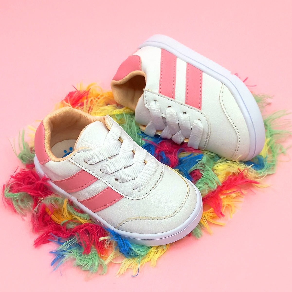 Zapatos Lara Blanco y Rosado Cordones - PAPOS Zapatos Bebés